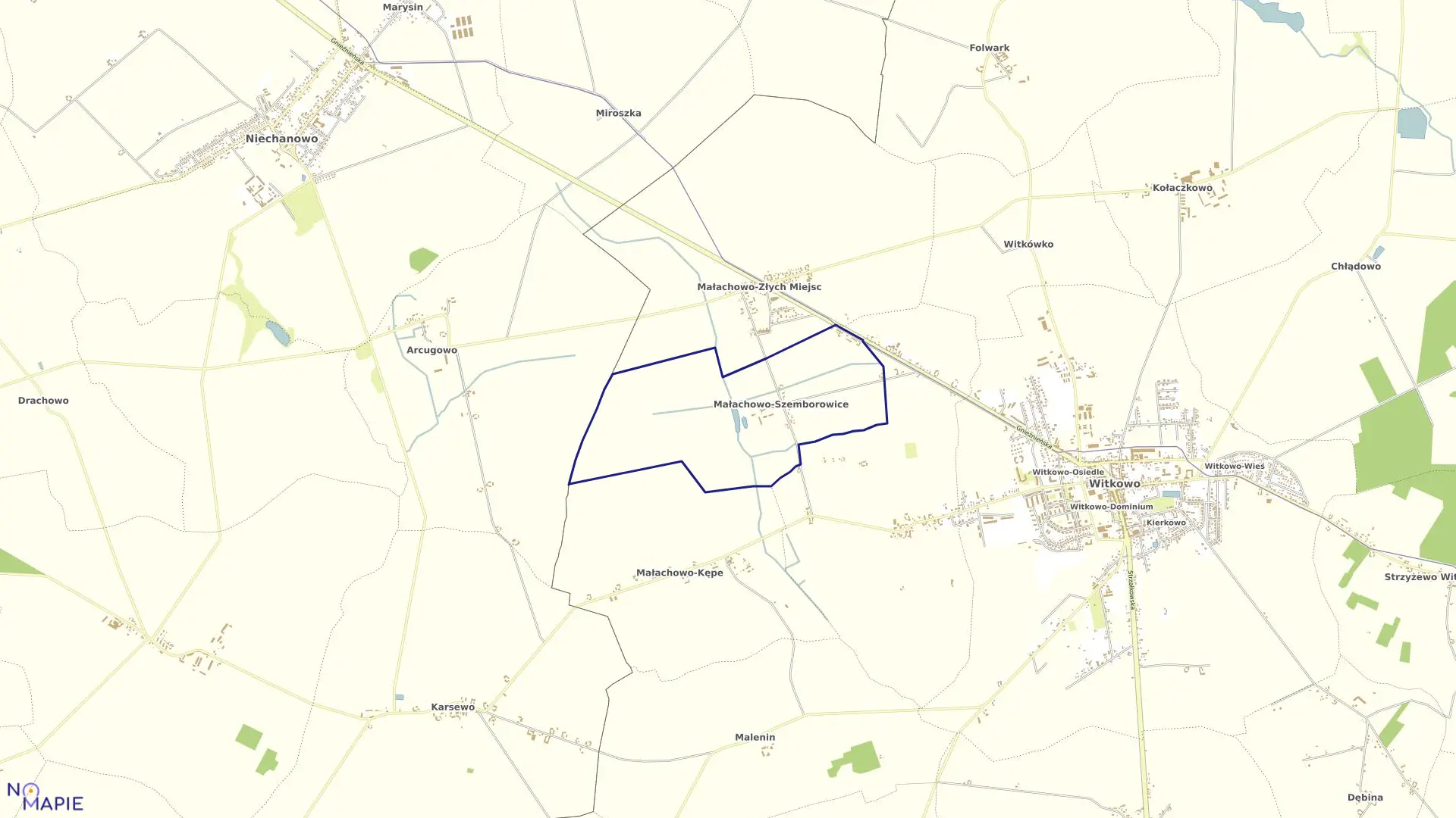 Mapa obrębu MAŁACHOWO SZEMBOROWICE w gminie Witkowo