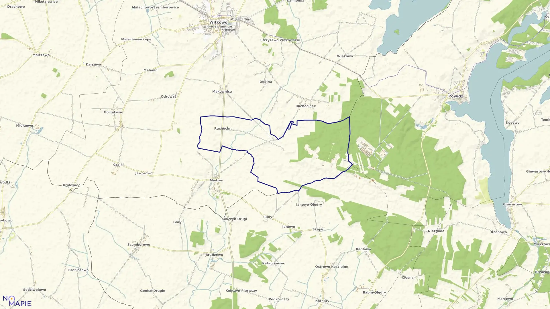 Mapa obrębu RUCHOCIN w gminie Witkowo