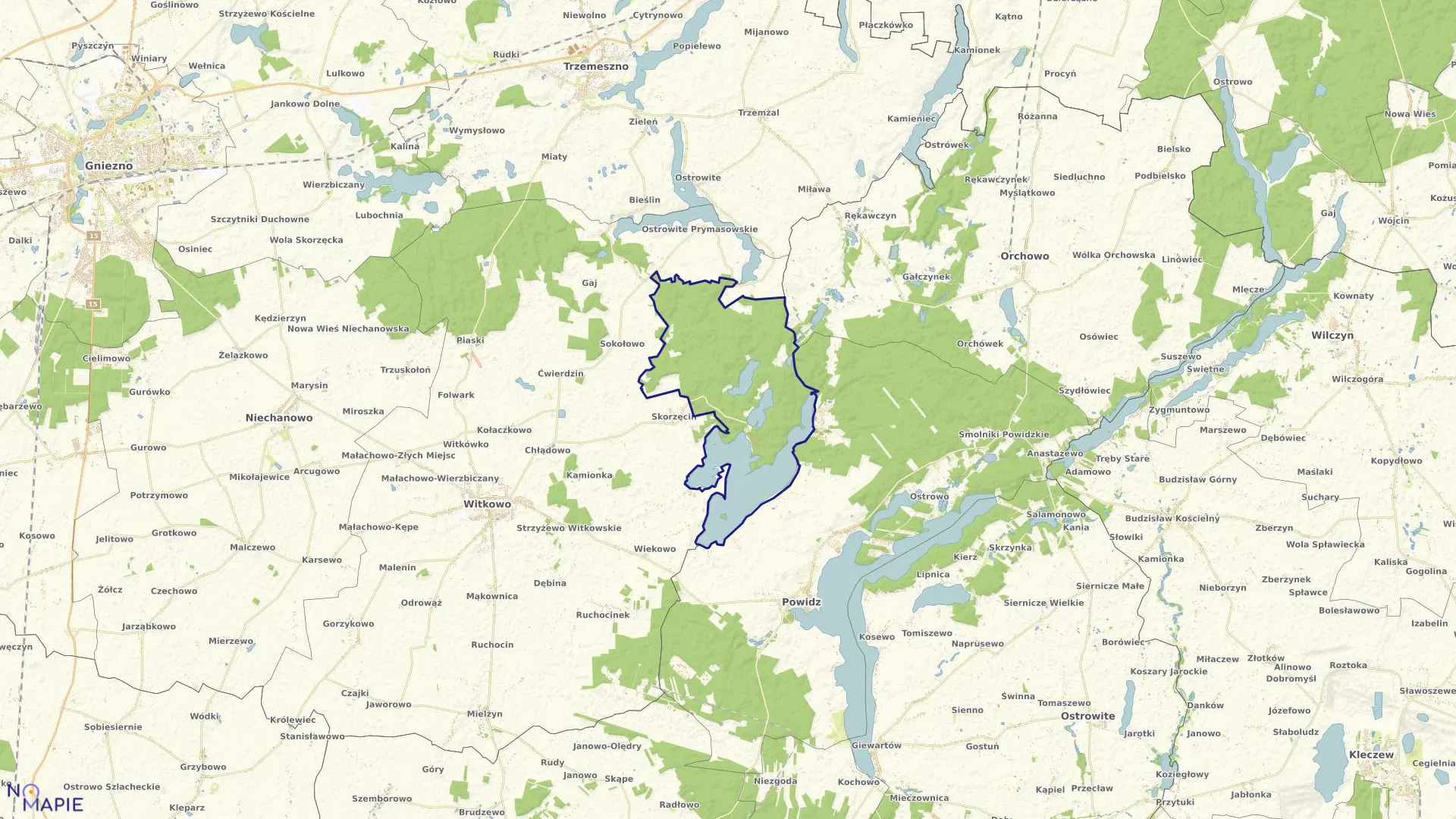 Mapa obrębu SKORZĘCIN NADLEŚNICTWO w gminie Witkowo